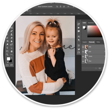 The uploaded photo being digitally edited in Photoshop